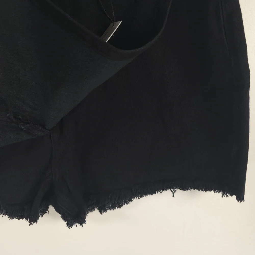 NWT HIGHWAY JEANS‎ Black Denim Faux Wrap Asymmetrical Cut Off Shorts Size 13